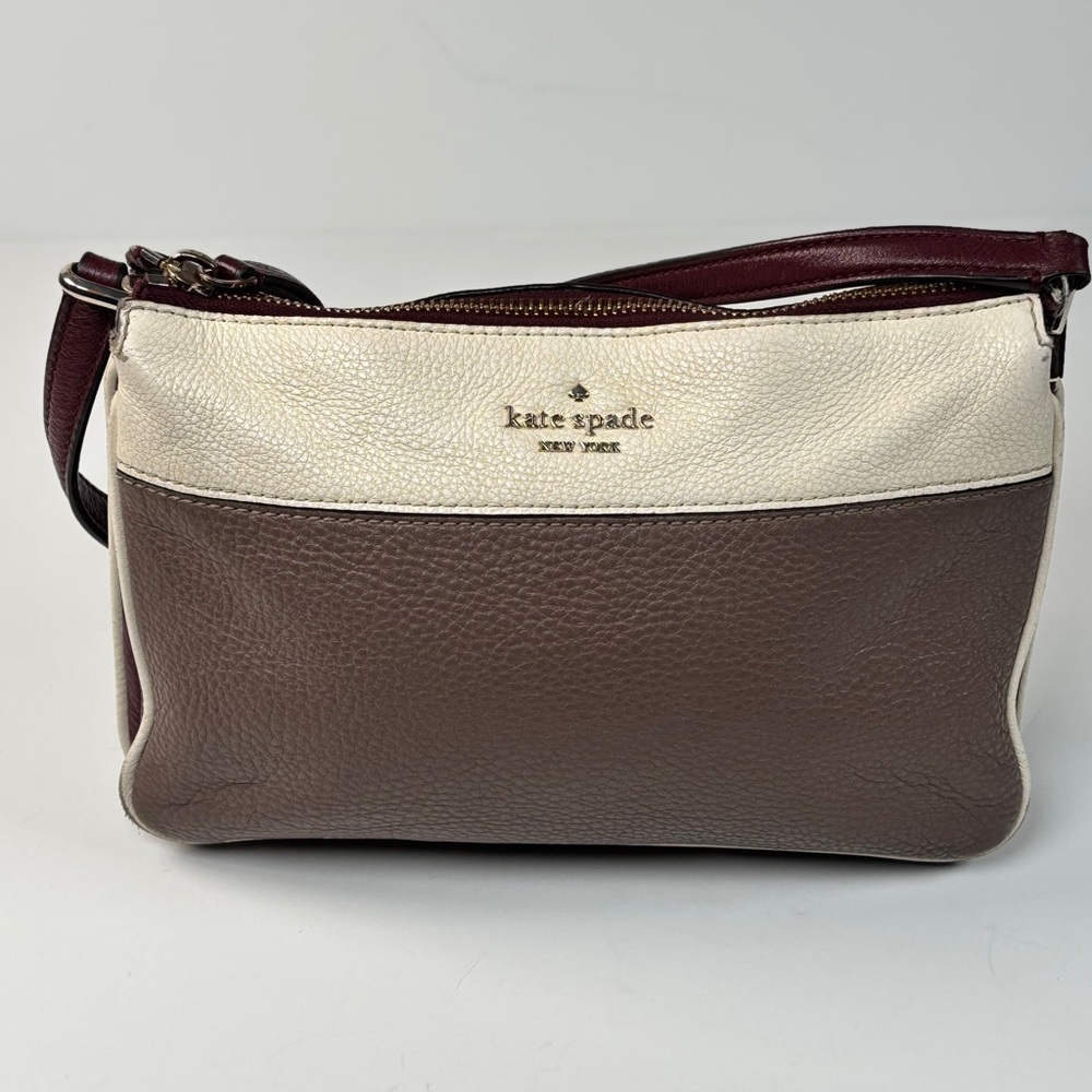 kate spade Two-Tone Leather Crossbody in Brown, Cream & Burgundy